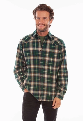 Holiday Travel Plaid Design Scully Mens Hunter Green 100% Cotton Plaid L/S Shirt