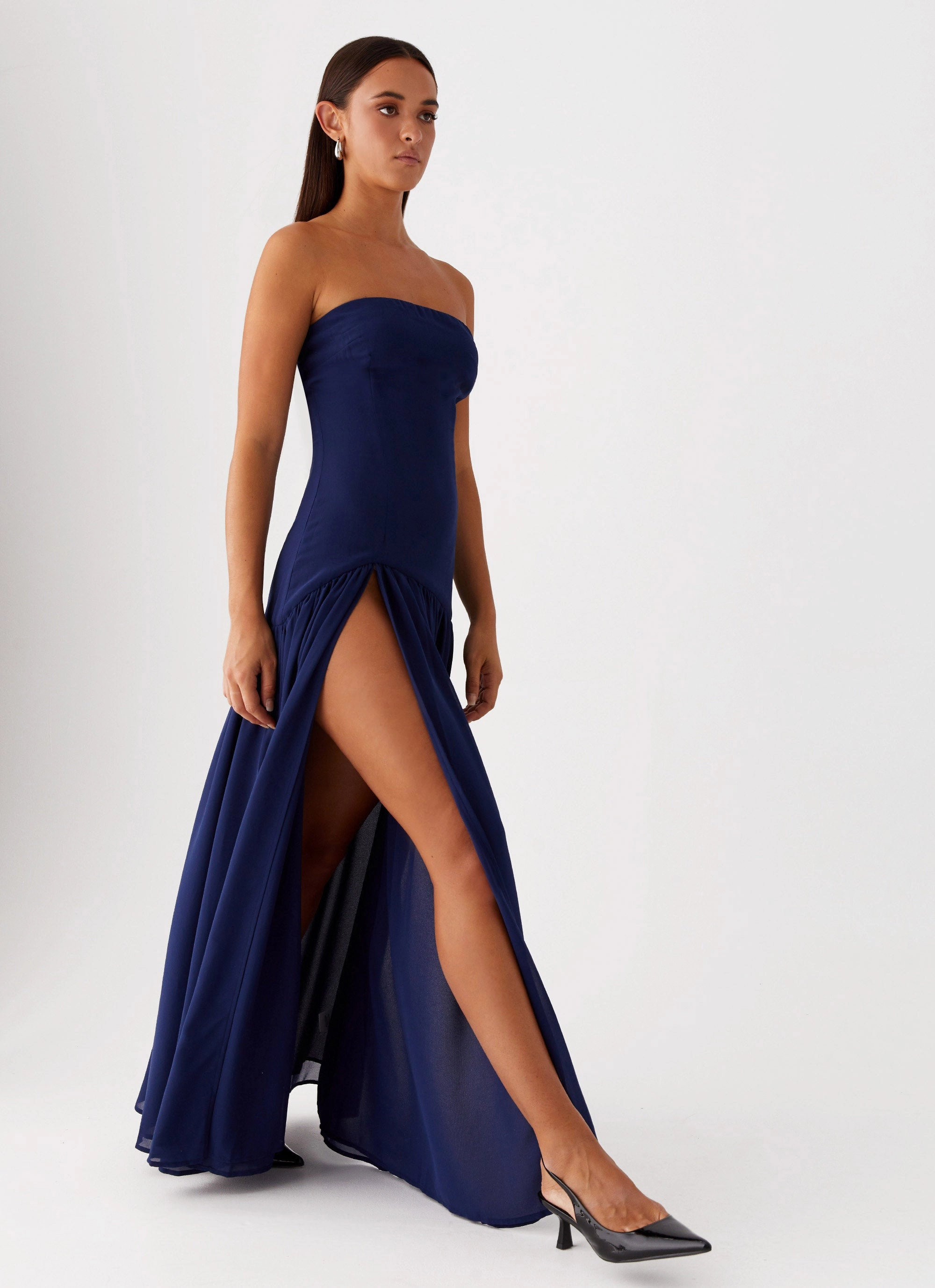 Eden Strapless Maxi Dress - Navy Functional Pocket Street Fashion