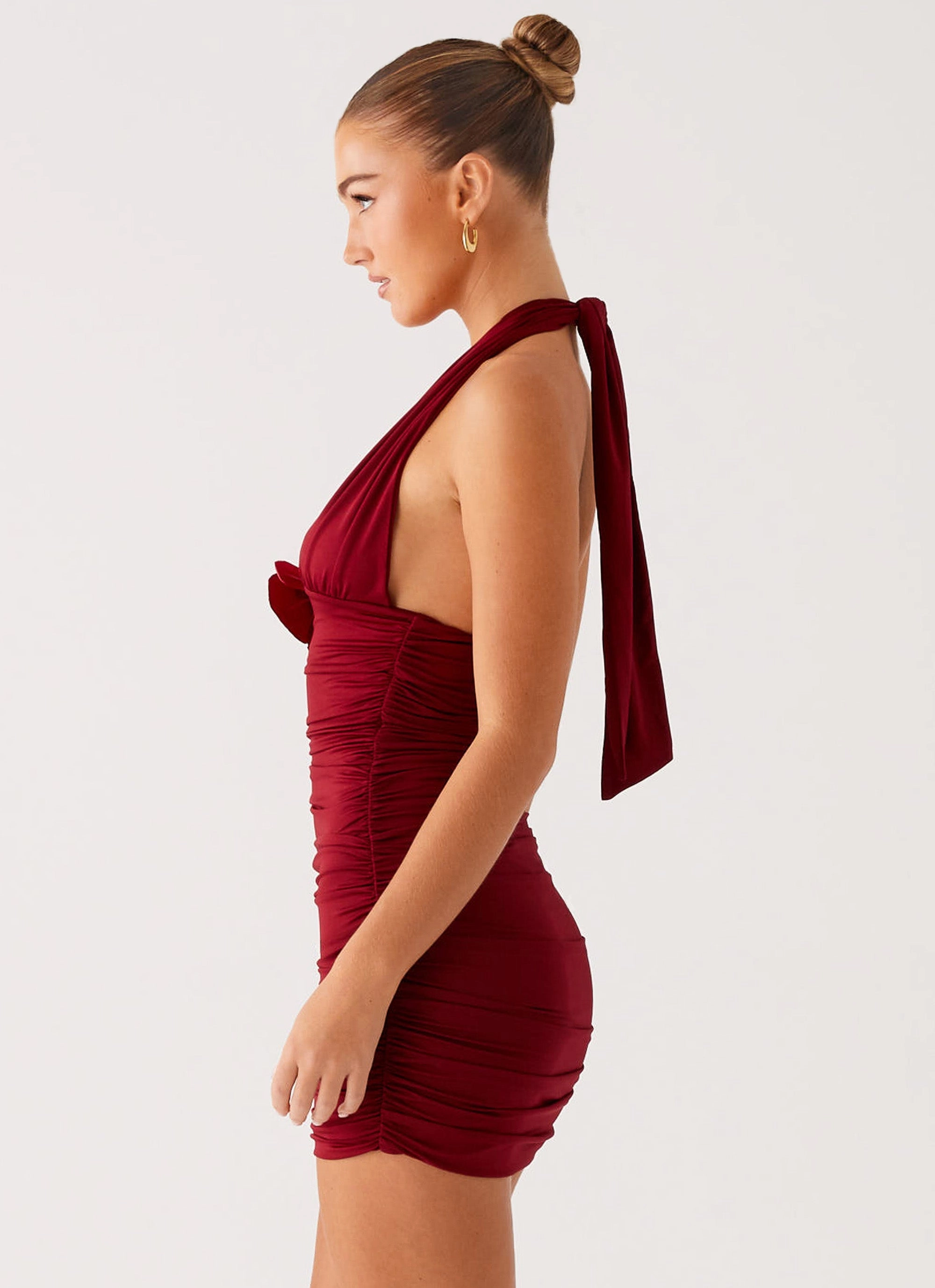 Abelia Halter Mini Dress - Maroon Smart Style