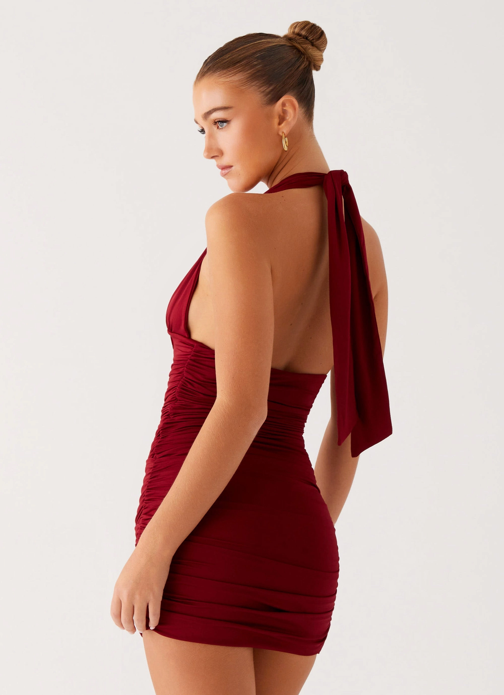 Sophisticated Comfort Abelia Halter Mini Dress - Maroon
