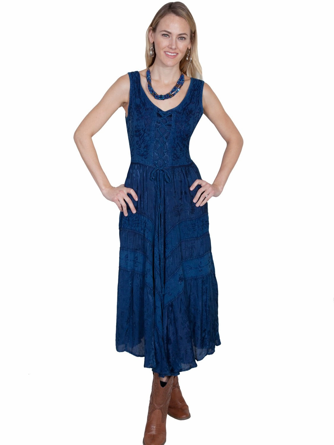 Scully Honey Creek Womens Full Length Dress Blue 100% Rayon Lace Up Breathable Wearable