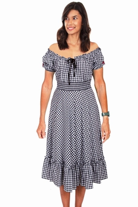 Clean Stitch Whimsical Mood Scully Womens White 100% Cotton Gingham Check S/S Dress