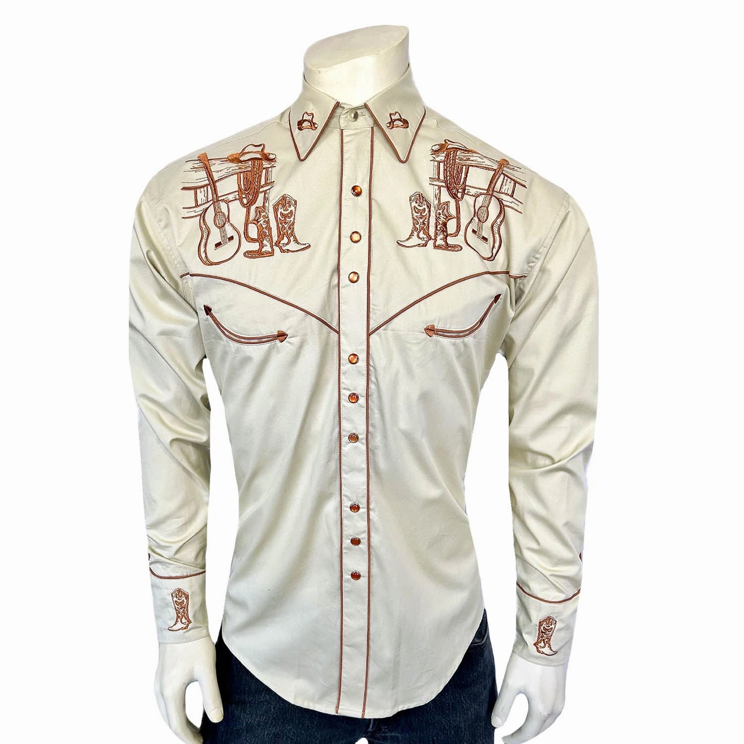 Rockmount Mens Guitar Boot and Hat White 100% Cotton L/S Shirt Corporate Event Designer Look