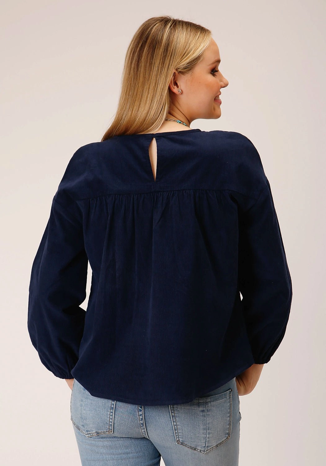 Work Appropriate Roper Womens Corduroy Velour Navy 100% Cotton L/S Blouse