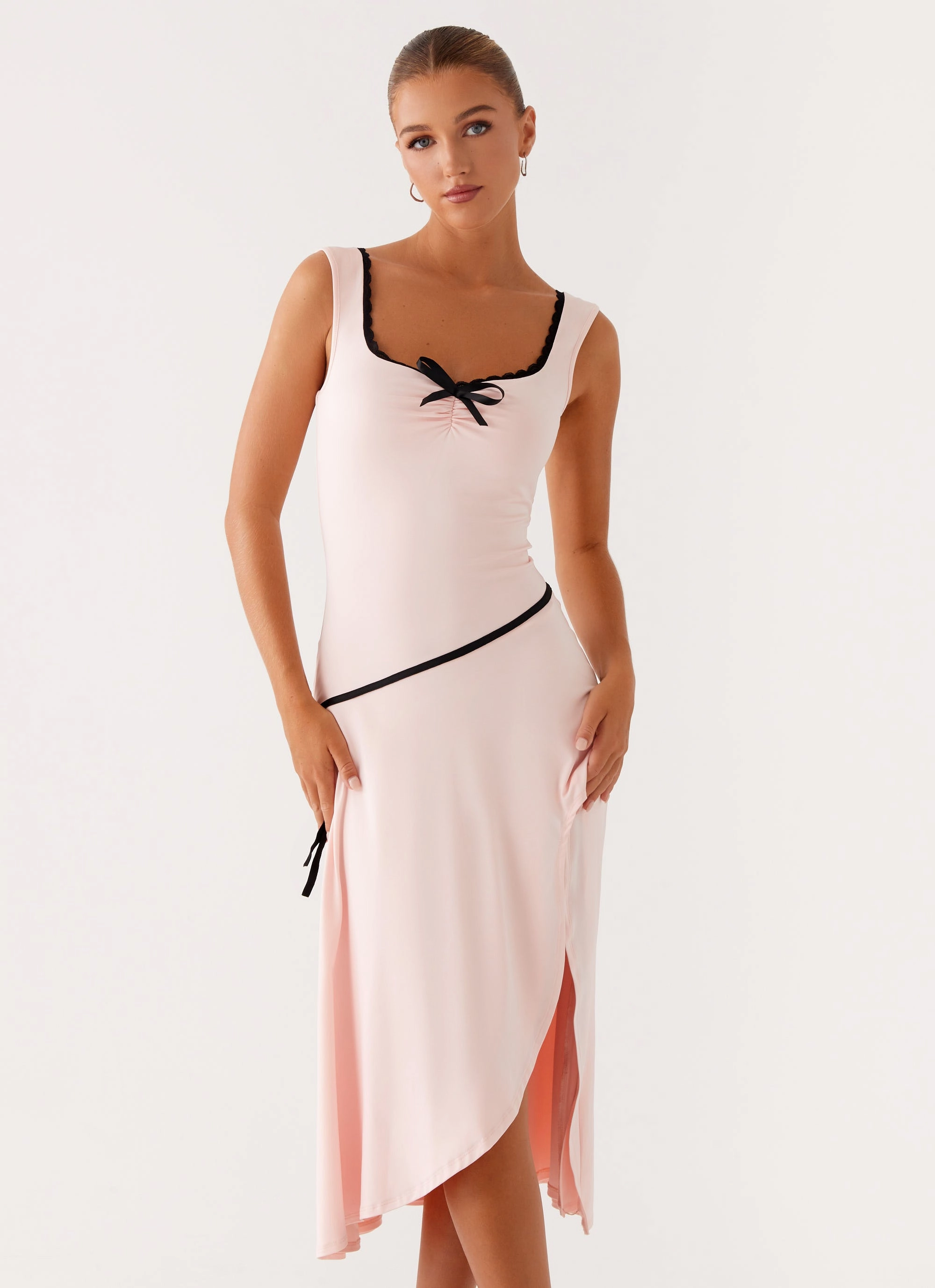 Darlene Midi Dress - Pink Gentle Flow Glossy-Finish