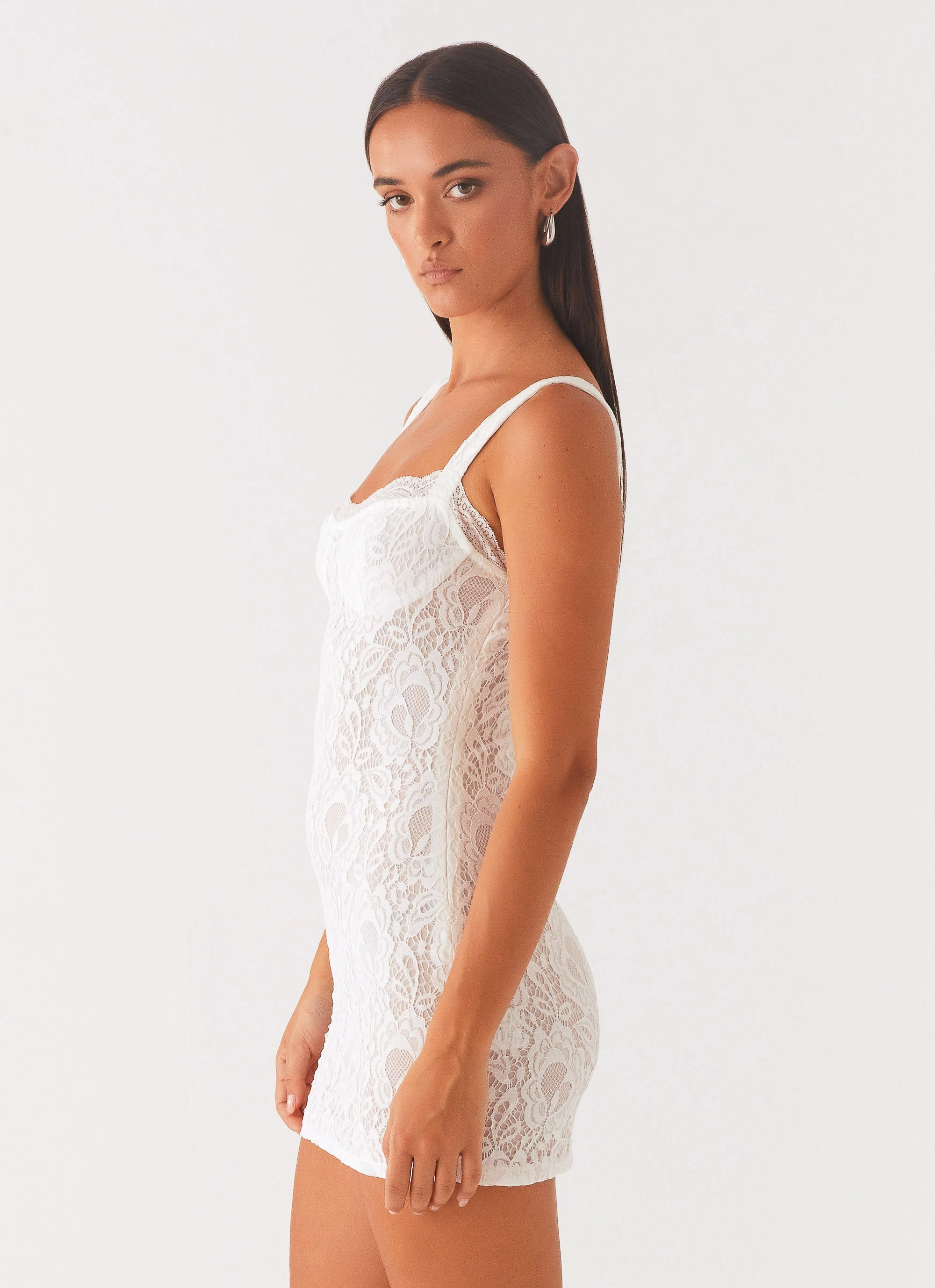 Maree Lace Mini Dress - White Muted Tones Light Motion