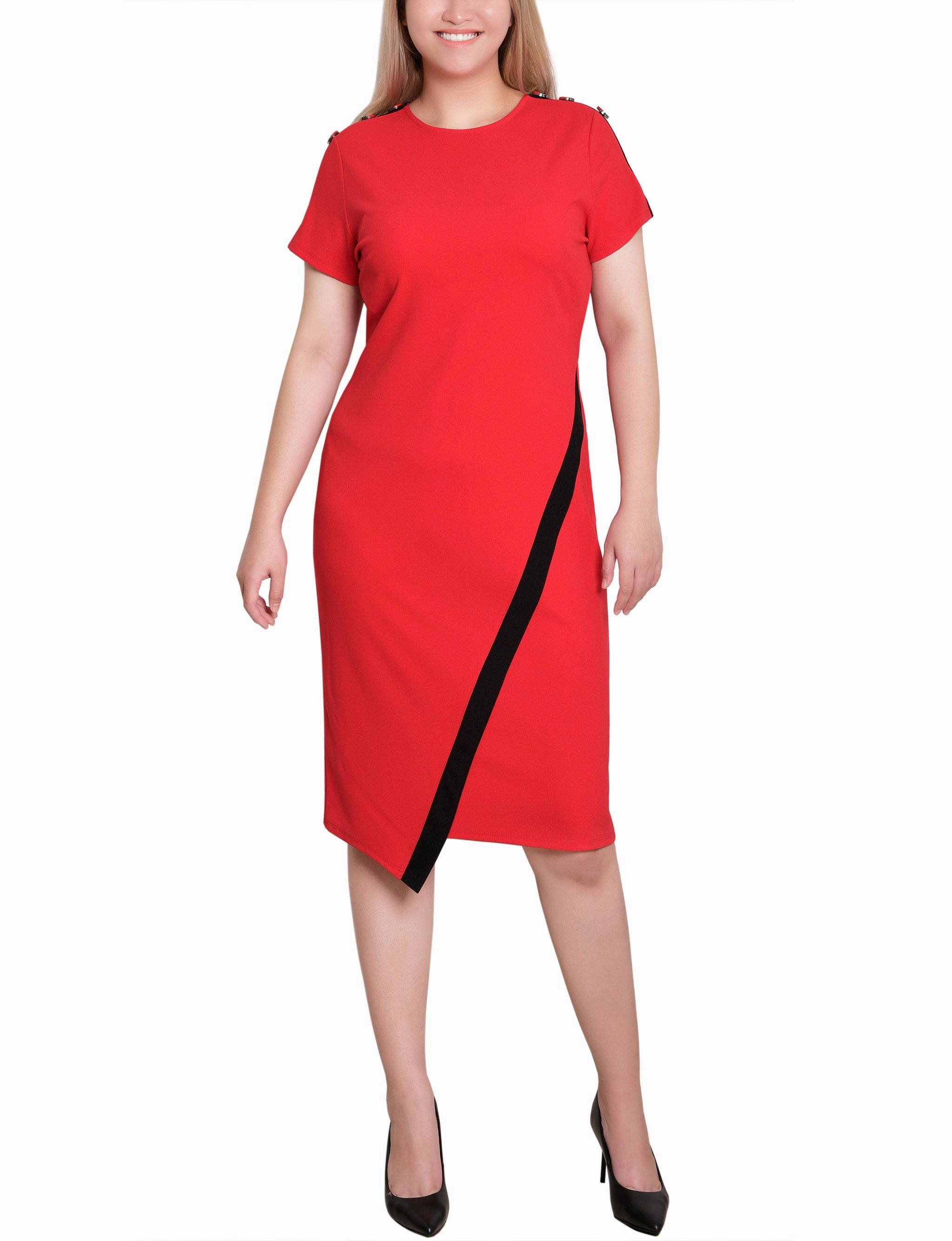 Tulle Air Petite Short Sleeve Assymetrical Hem Dress