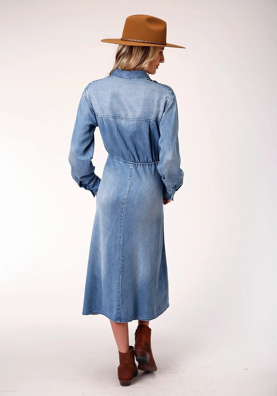 Stetson Womens Denim Denim Mid-Length L/S Tie Front Dress Calm Energy