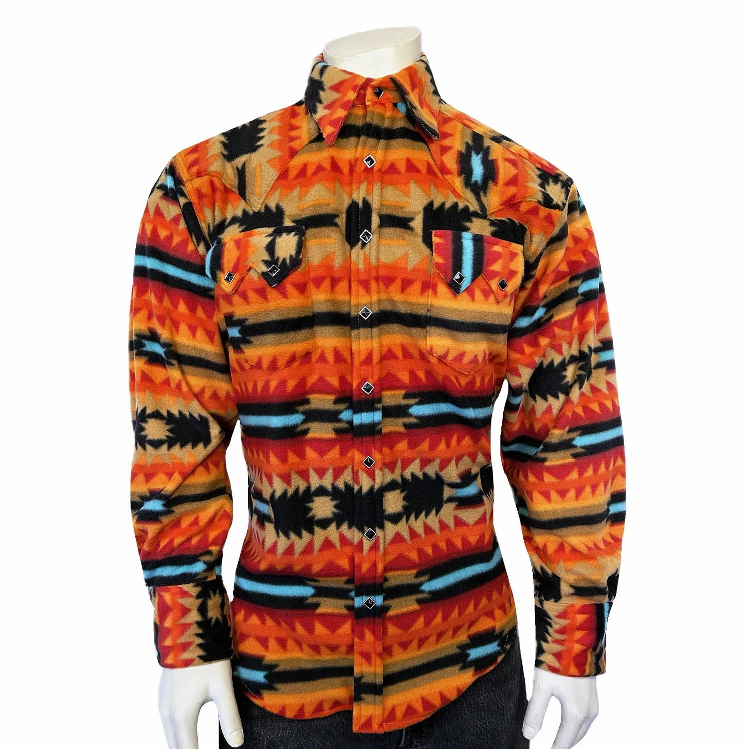 Fitted Shape Rockmount Mens Native Pattern Western Red/Black Fleece L/S Shirt