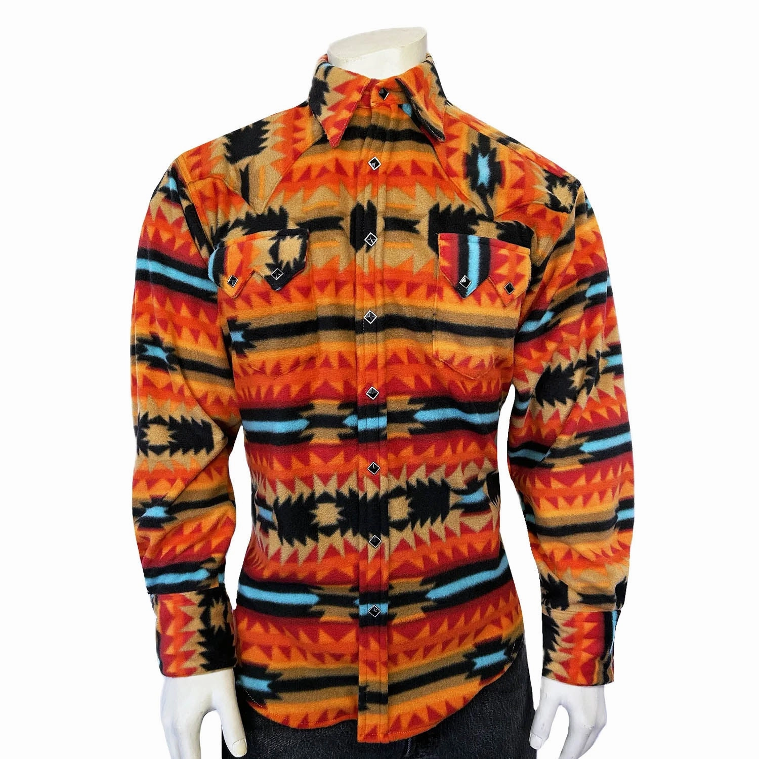 Soft Texture Resort Wear Rockmount Mens Native Pattern Western Red/Black Fleece L/S Shirt