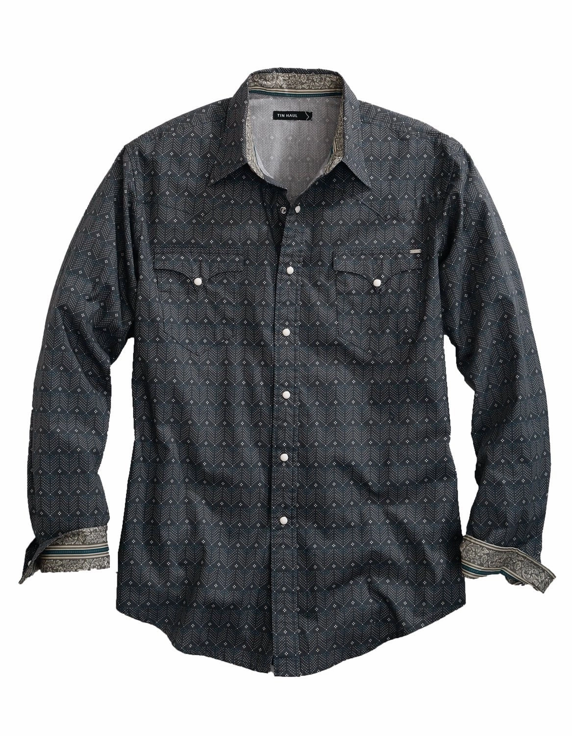 Tin Haul Mens Grey 100% Cotton Arrows Points L/S Shirt Flexible Movement