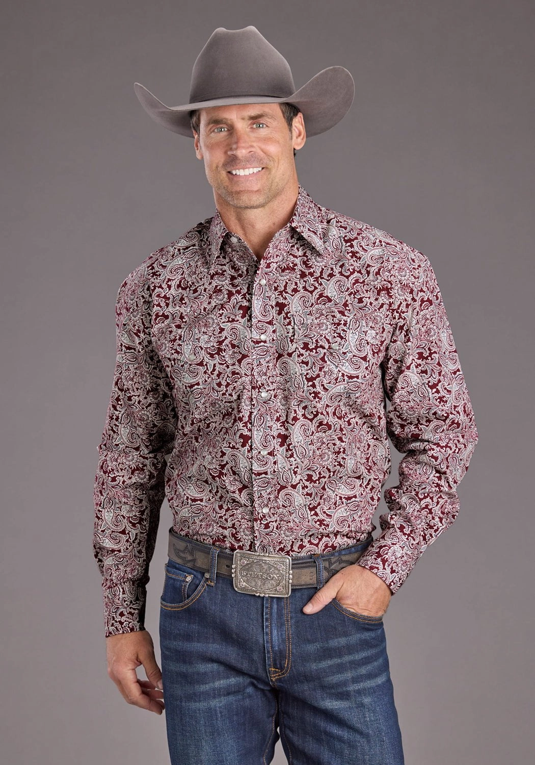 Anniversary Special mix and match Stetson Mens 2393 Paisley Wine 100% Cotton L/S Shirt