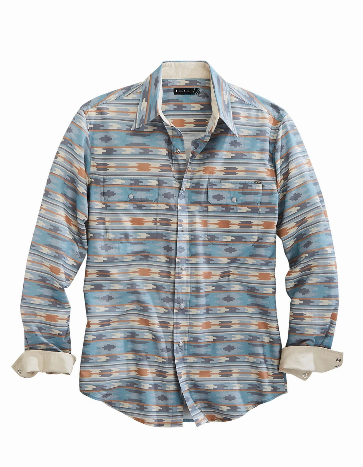 Tin Haul Mens 1955 Ghost Aztec Grey 100% Cotton L/S Shirt Business Meeting