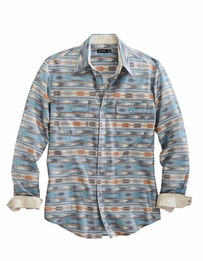 Tin Haul Mens 1955 Ghost Aztec Grey 100% Cotton L/S Shirt Relaxed Vibe Tagless Labeling