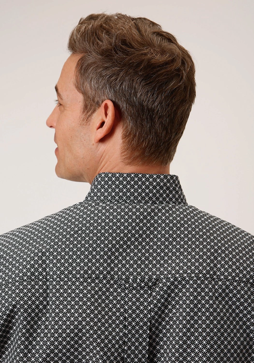 Casual Friday Weekend Outing Roper Mens Black 100% Cotton Diamond Star Geo BD S/S 1 Pocket Shirt