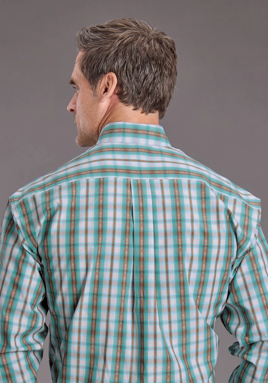 Stetson Mens Vintage Plaid Turquoise 100% Cotton 1 Pkt L/S Shirt Rooftop Bar