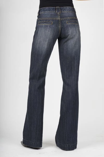 Stetson Womens Blue 100% Cotton Dark Wash City Trouser Flared Blasting Jeans Timeless Wear Closet Staple
