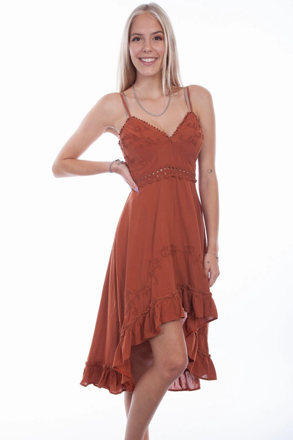 Scully Womens Ginger 100% Cotton Hi/Lo Empire S/L Dress Functional Fit Airy Base