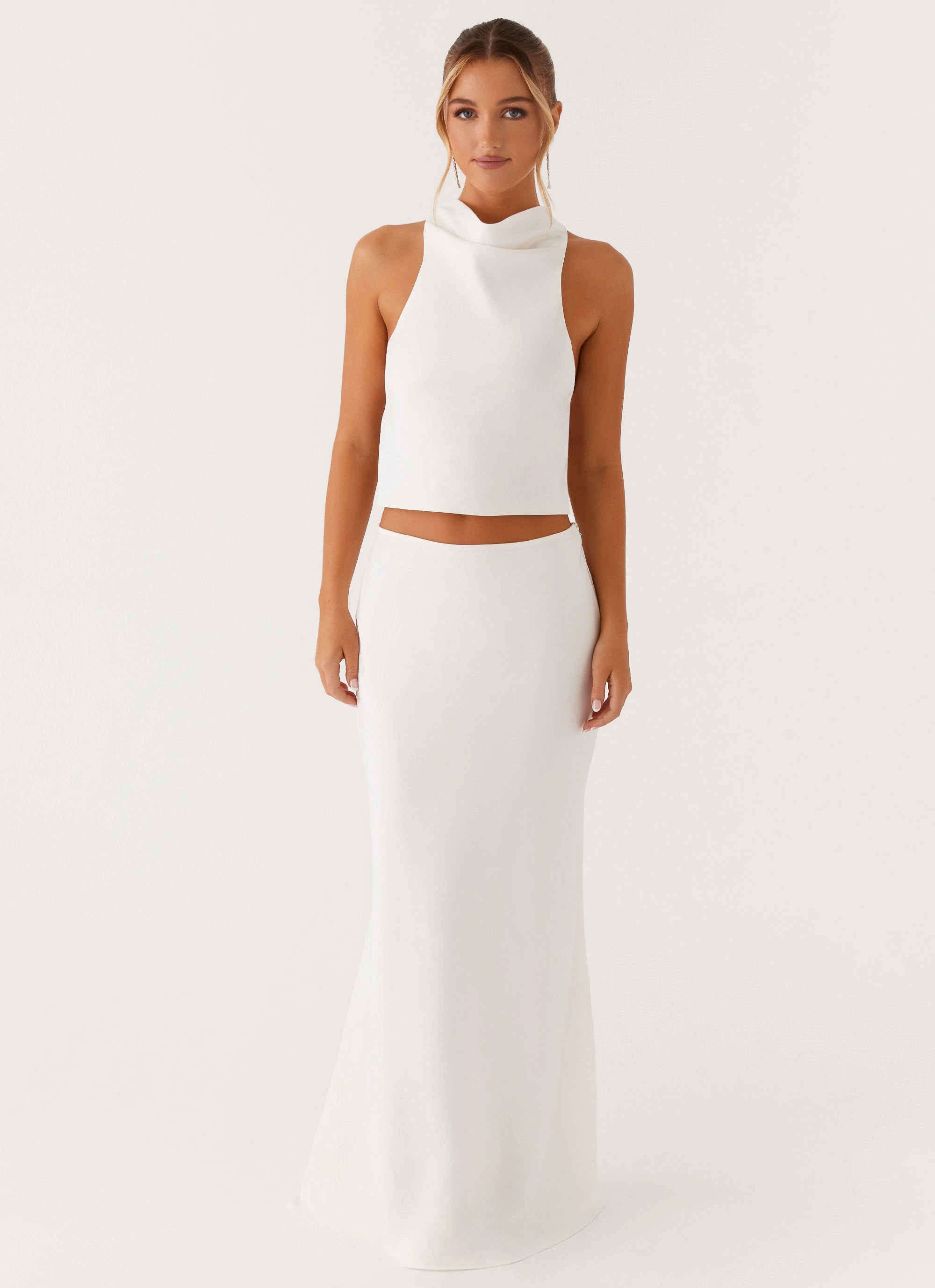 Mina Satin Maxi Skirt - White Quick Recovery Elastic Fashion Trend