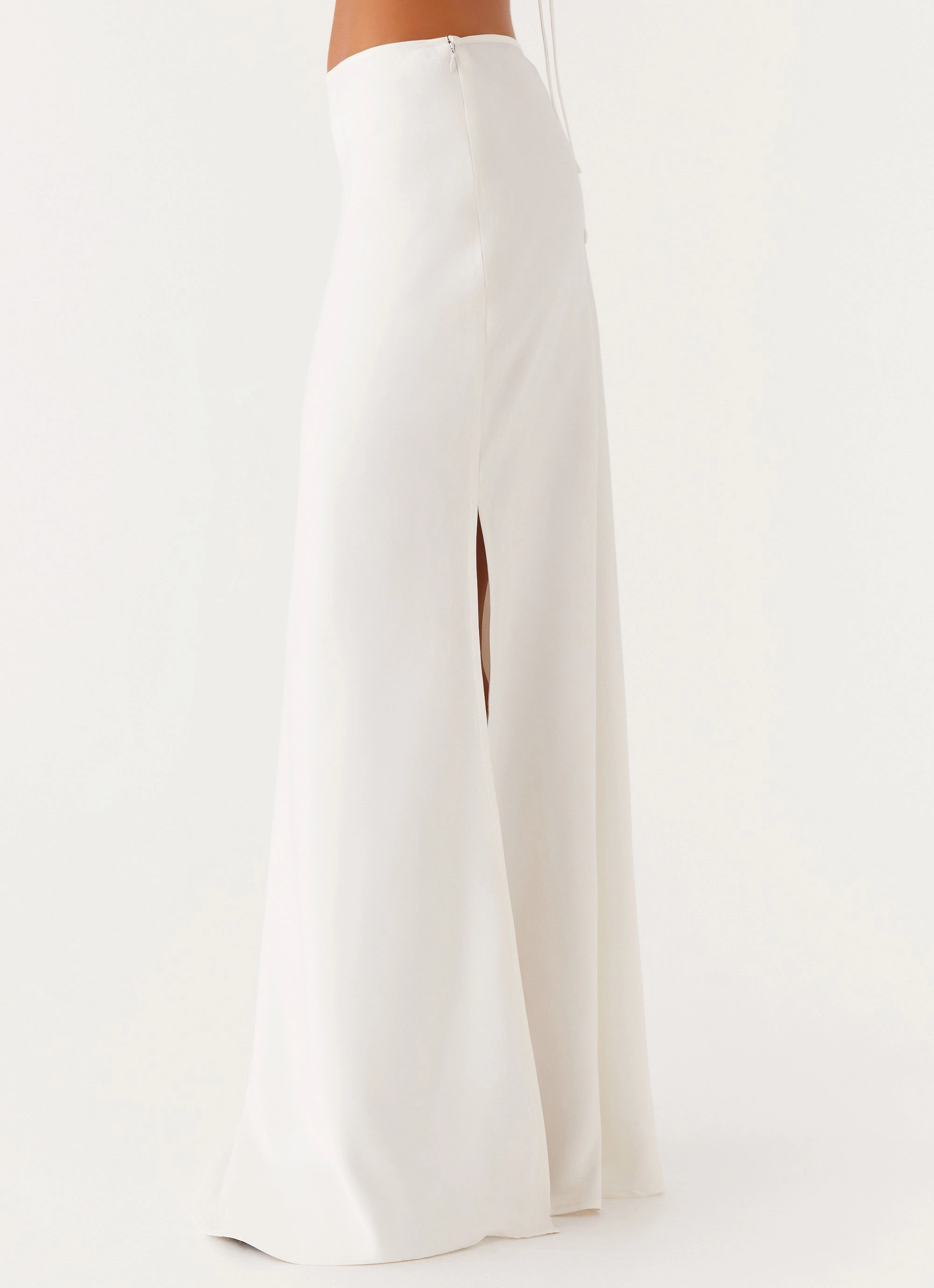 Mina Satin Maxi Skirt - White Layered Wear Anti Pilling Surface