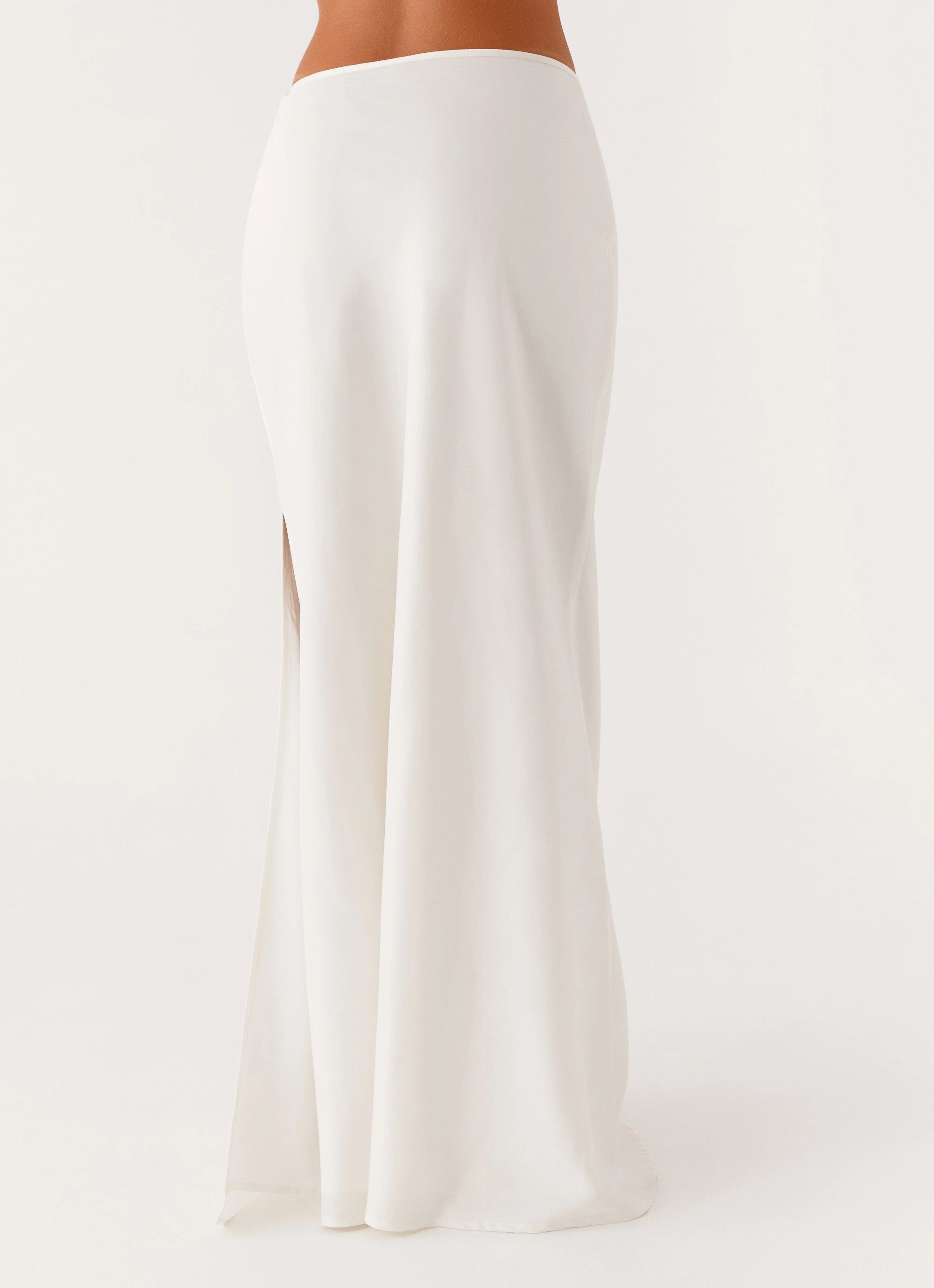 Mina Satin Maxi Skirt - White Light Knit Chilly Day Style