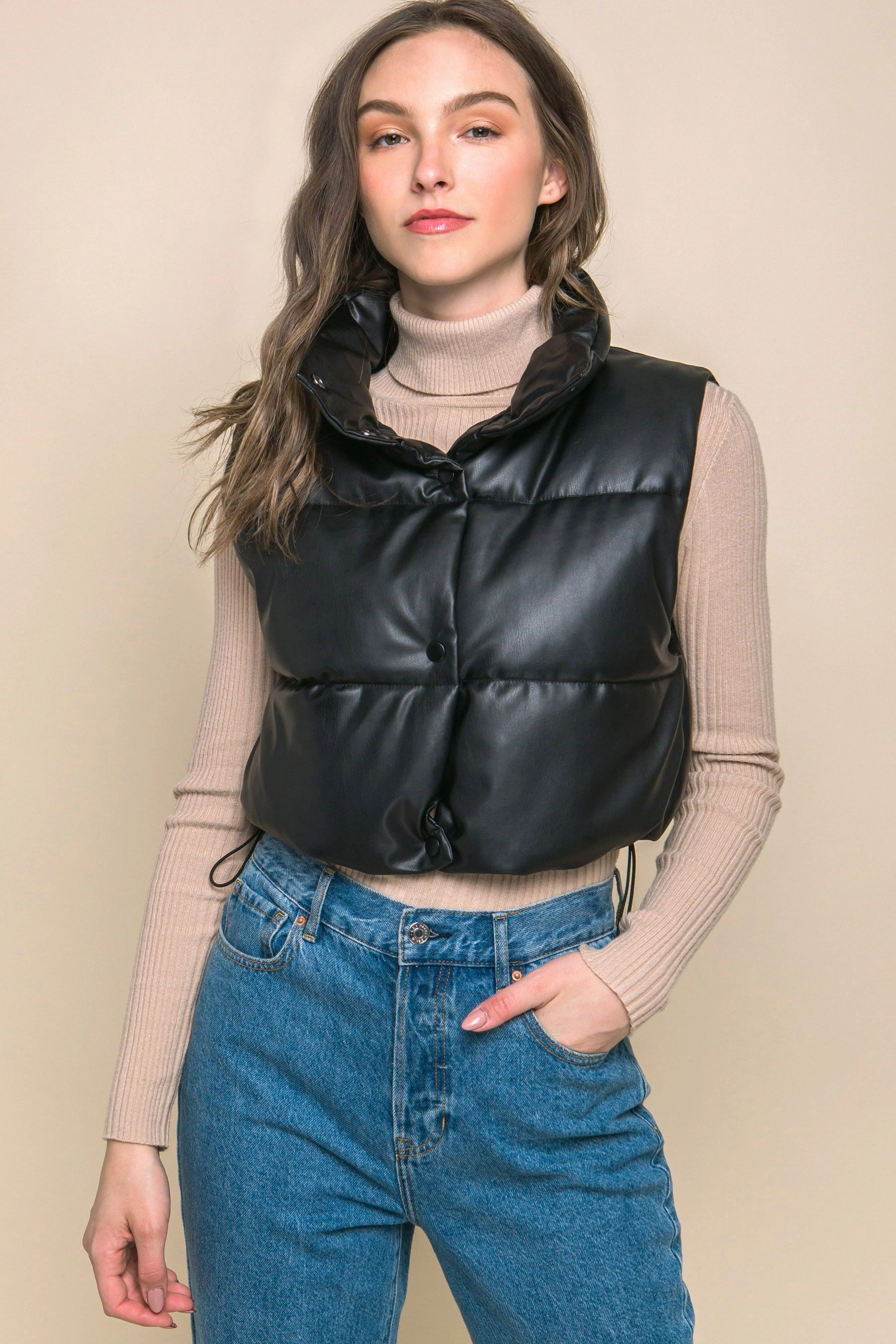 Trendy Look Susie Faux Leather Puffy Vest