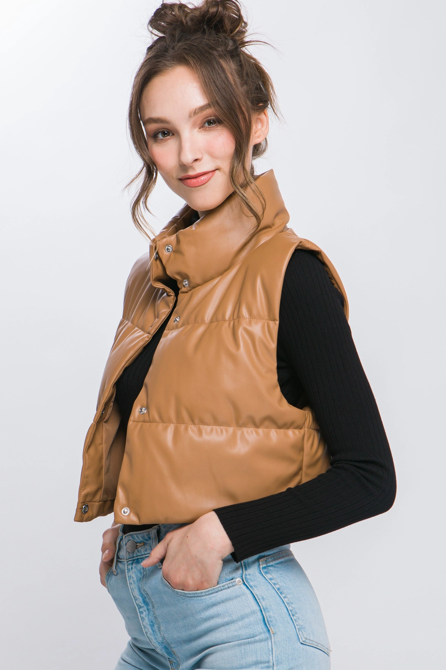 Fitted Design Susie Faux Leather Puffy Vest