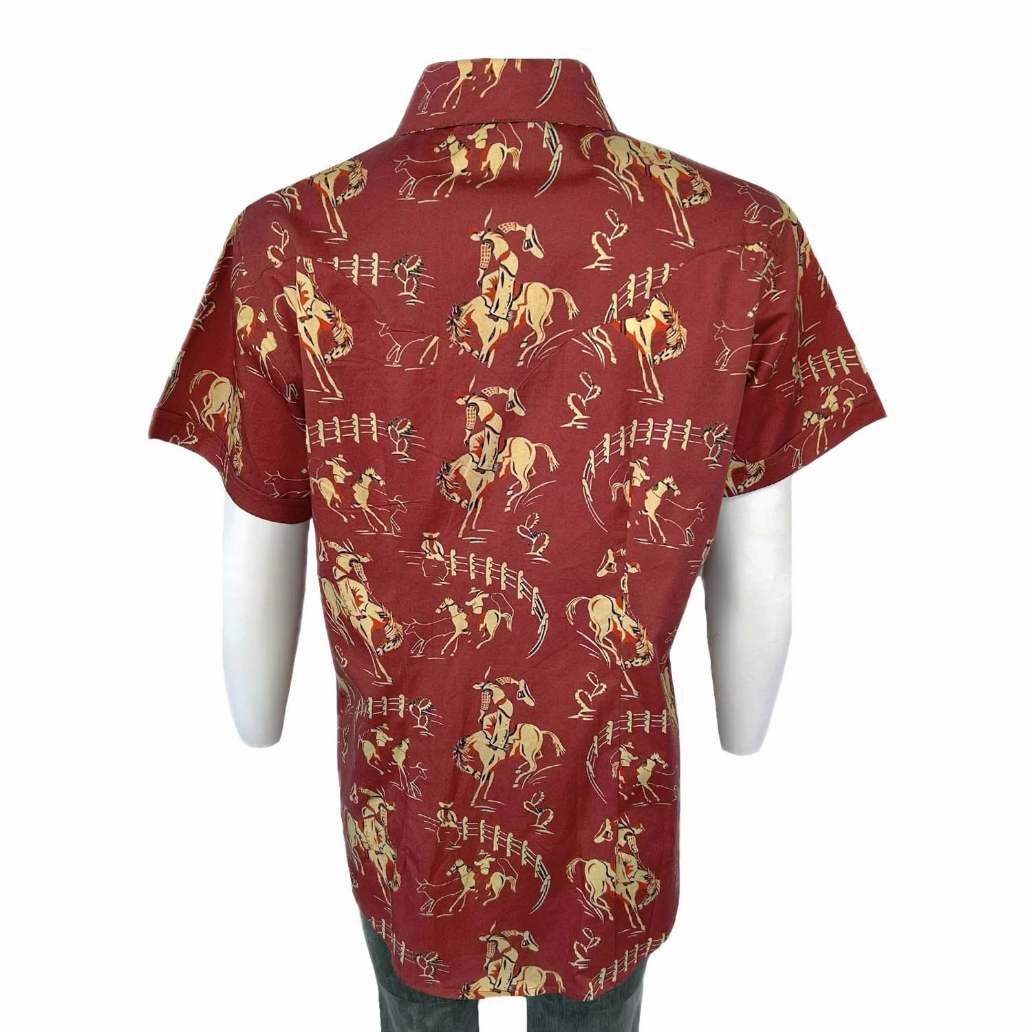 Rockmount Womens Vintage Bronc Print Red 100% Cotton S/S Shirt First Date handmade touch