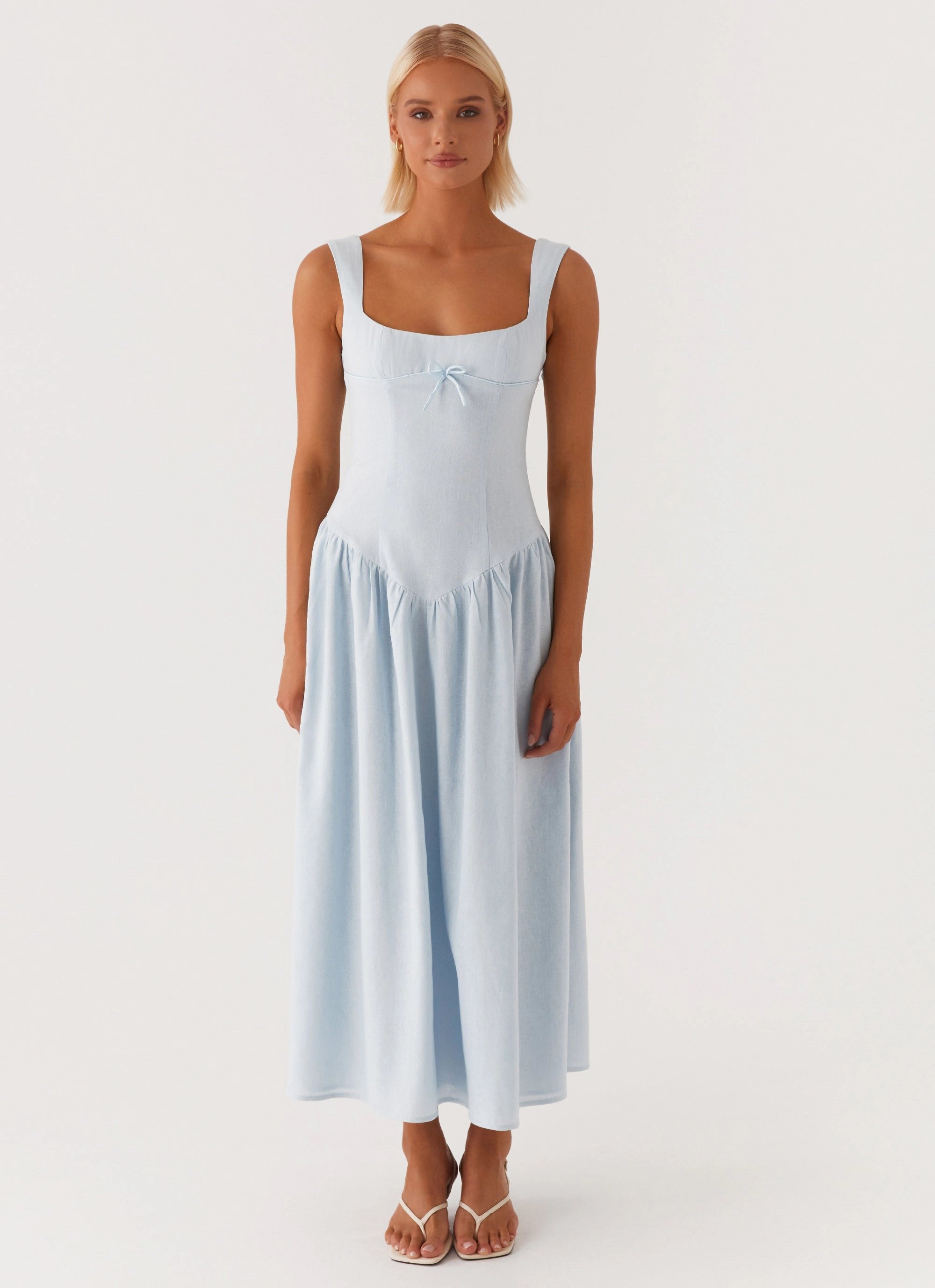 Suzie Midi Dress - Blue Beaded-Sleeve Chic and Simple