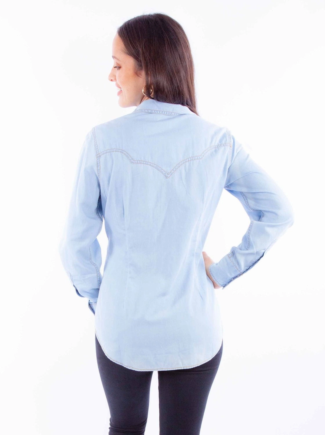Water Repellent Finish Scully Womens Contrast Thread Light Blue 100% Cotton L/S Shirt