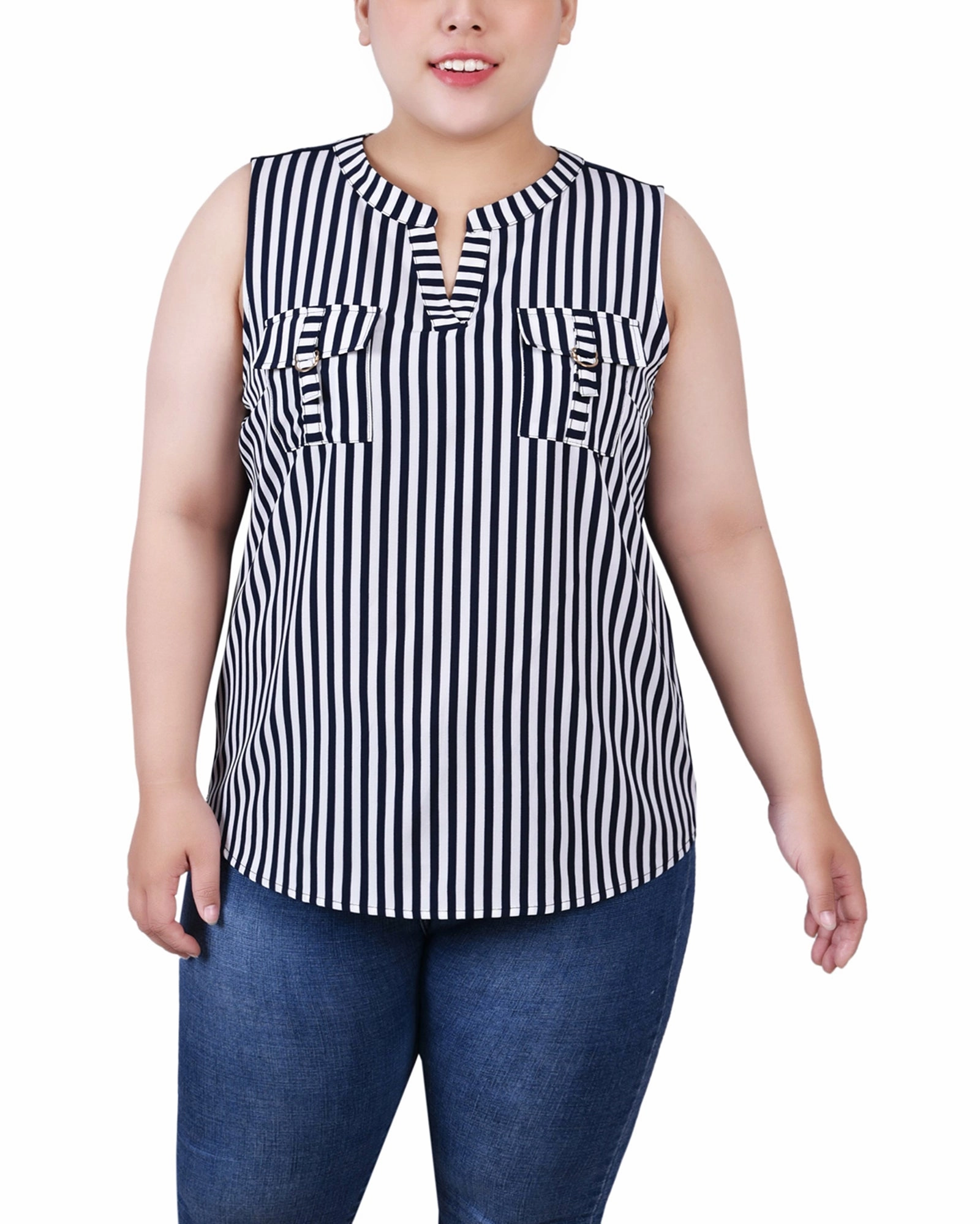 Plus Size Sleeveless Y Neck Combo Blouse CroppedLength