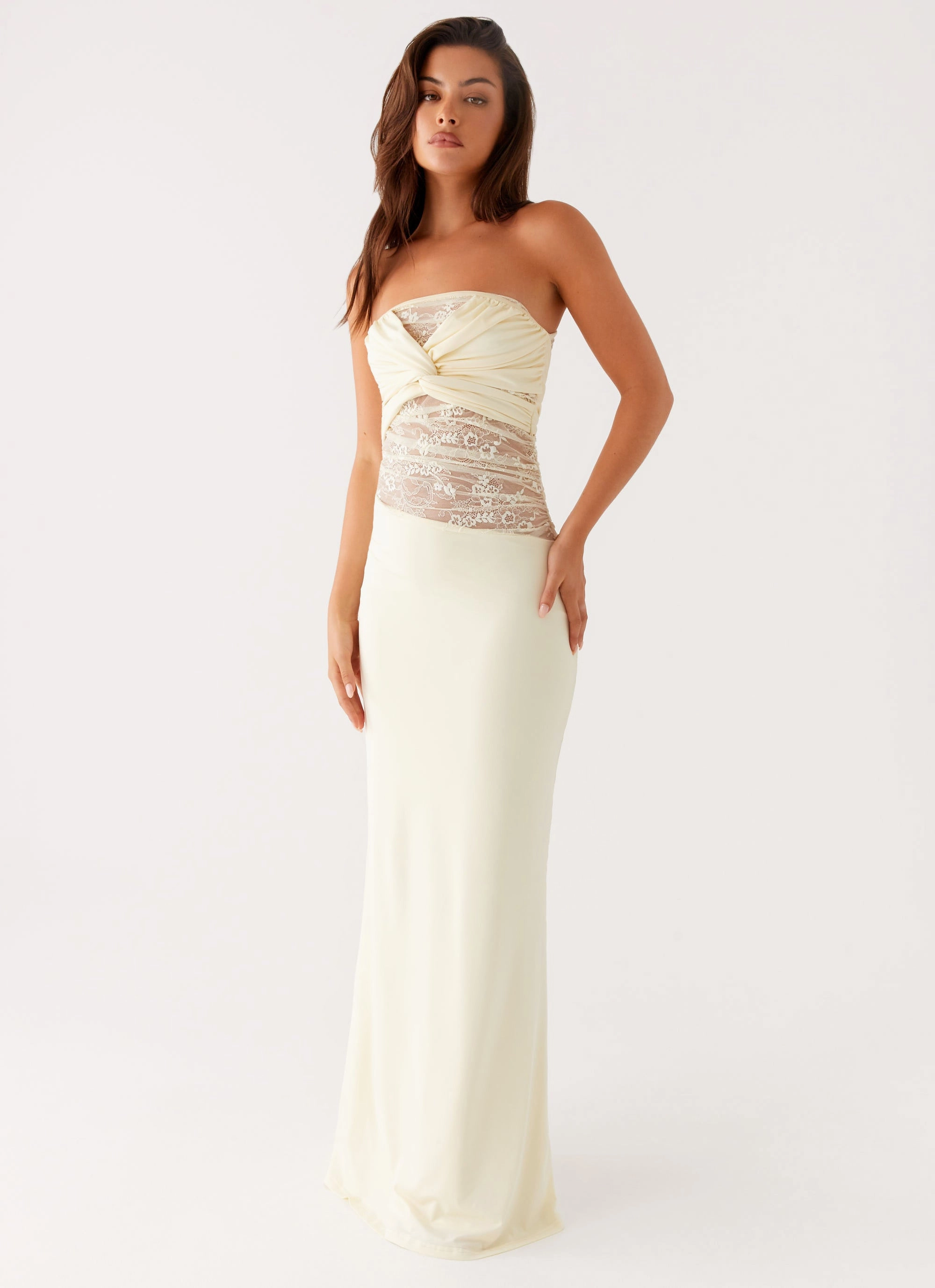 Noble Aura Tonal-Stitching Sweet Energy Strapless Maxi Dress - Yellow