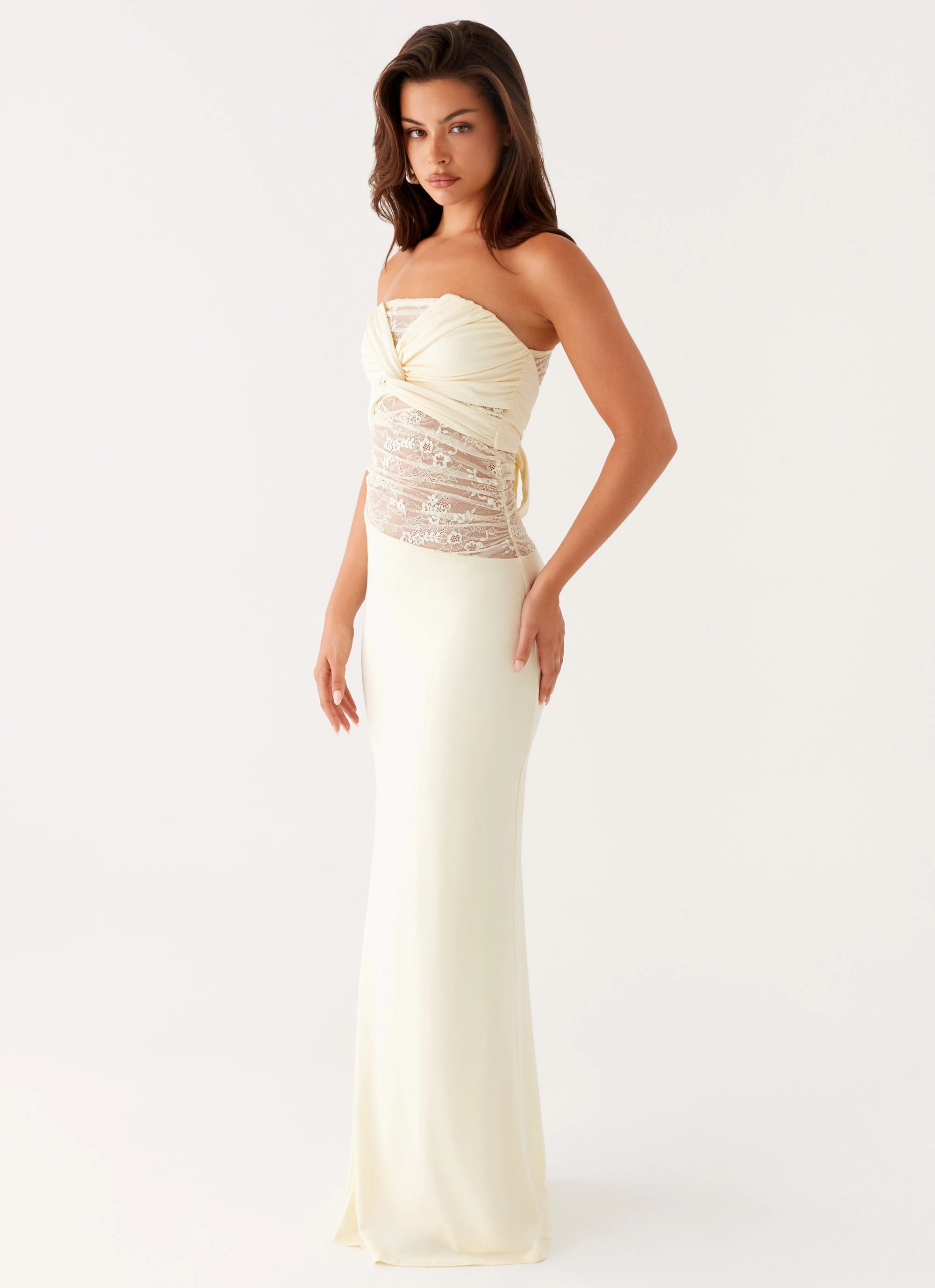 Sweet Energy Strapless Maxi Dress - Yellow Asymmetric-Neck