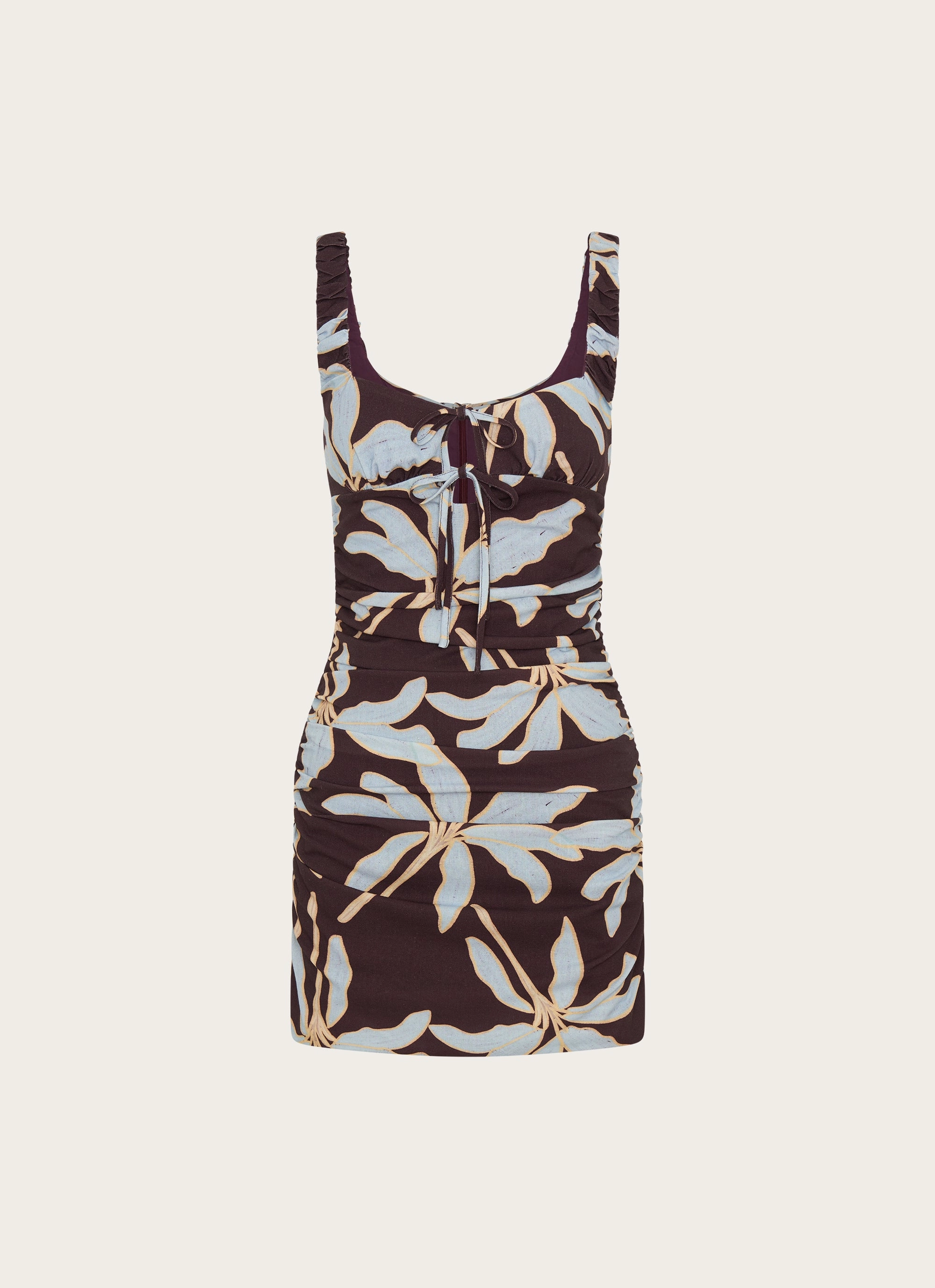 Sweet Melody Ruched Mini Dress - Opulent Brown Satin Soft