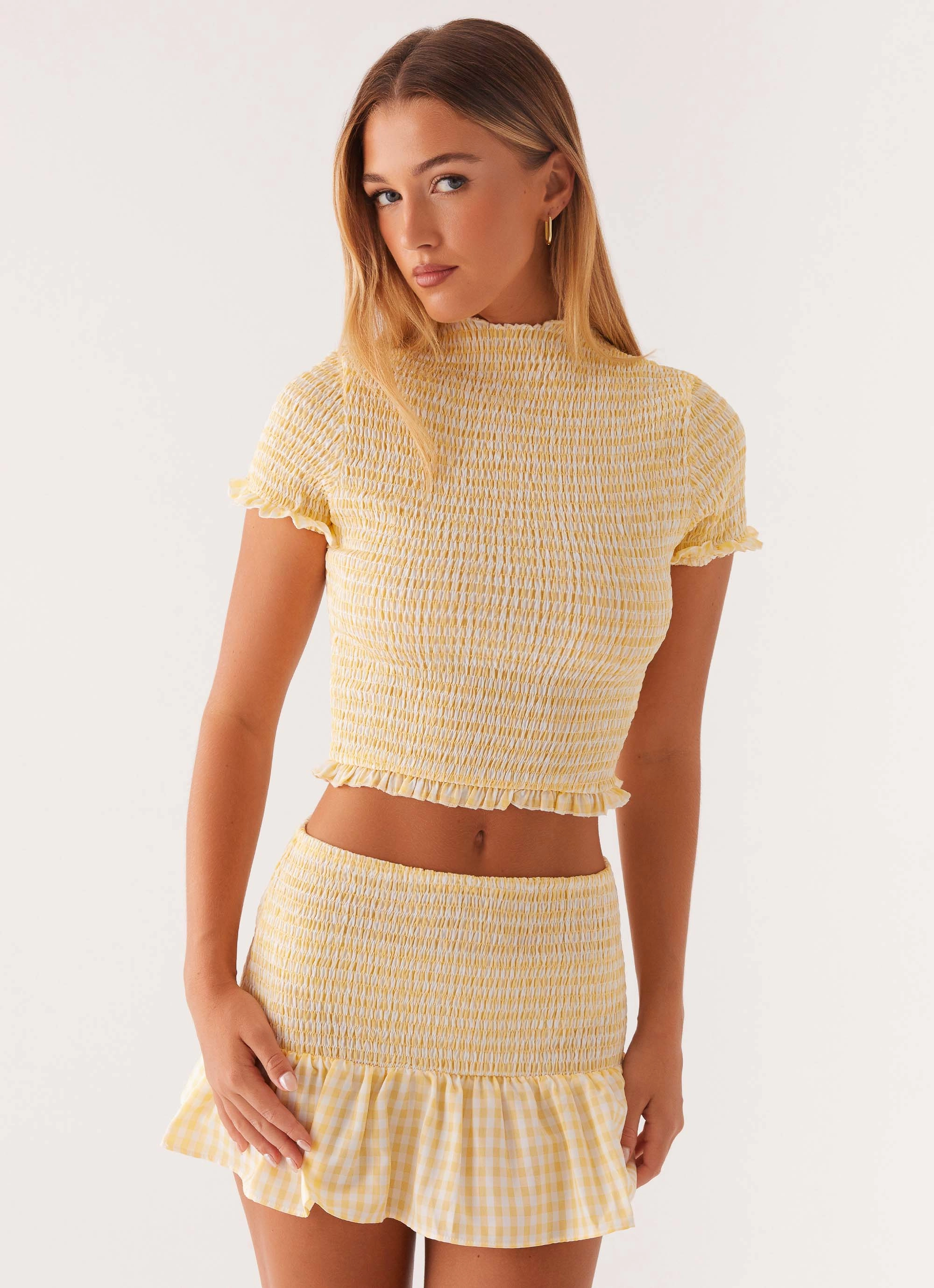 Stretch Blouse Sweetest Pie T-Shirt - Yellow Gingham