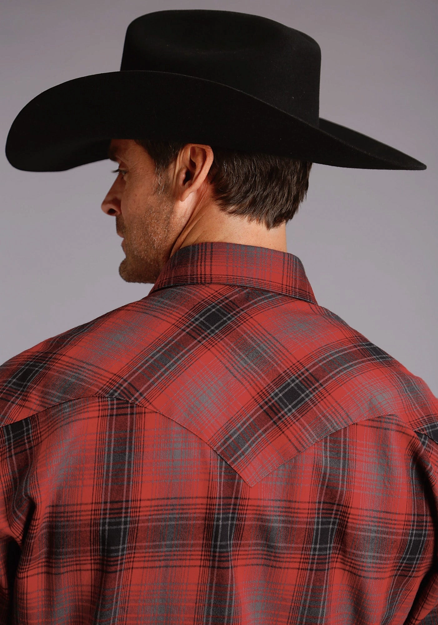 Modern Fit Stetson Plaid Mens Red 100% Cotton Brushed Twill L/S Shirt