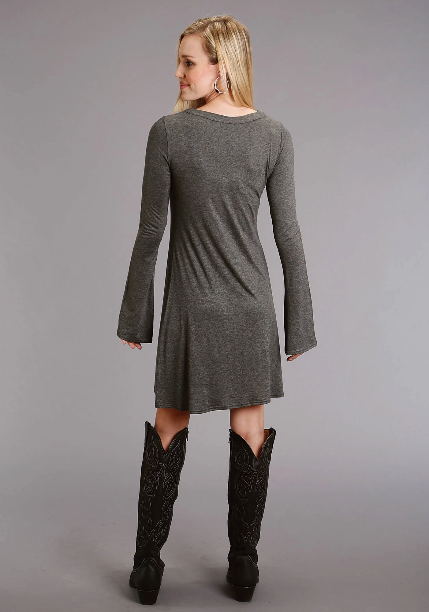 Stetson Womens Choker Keyhole Grey Rayon/Spandex L/S Dress Casual day-to-night piece