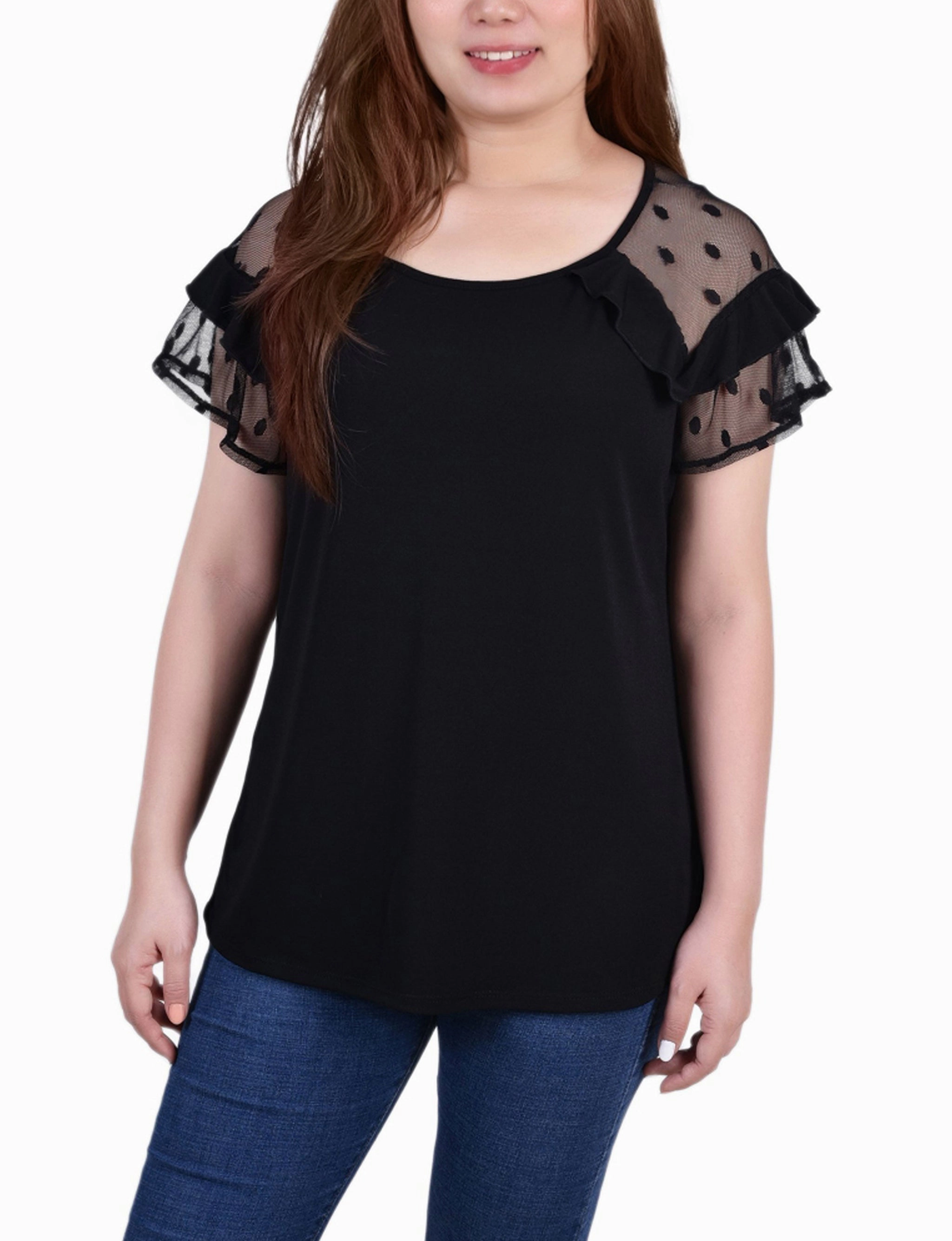 Short Dot Sleeve Top Curved Hem