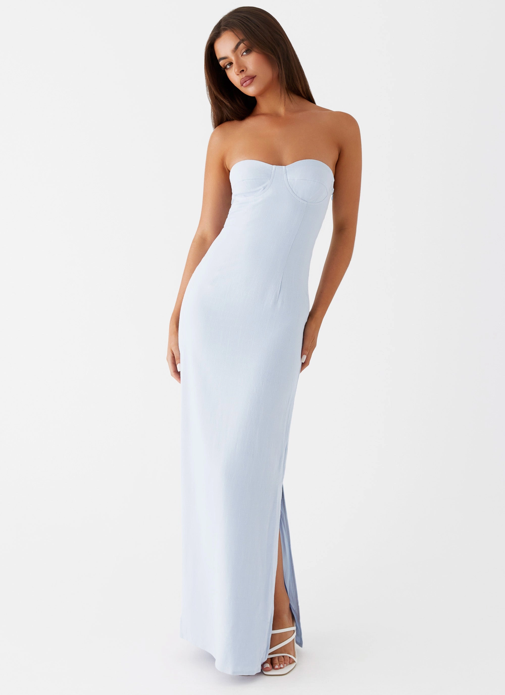 Esra Linen Strapless Maxi Dress - Blue Formal Outerwear