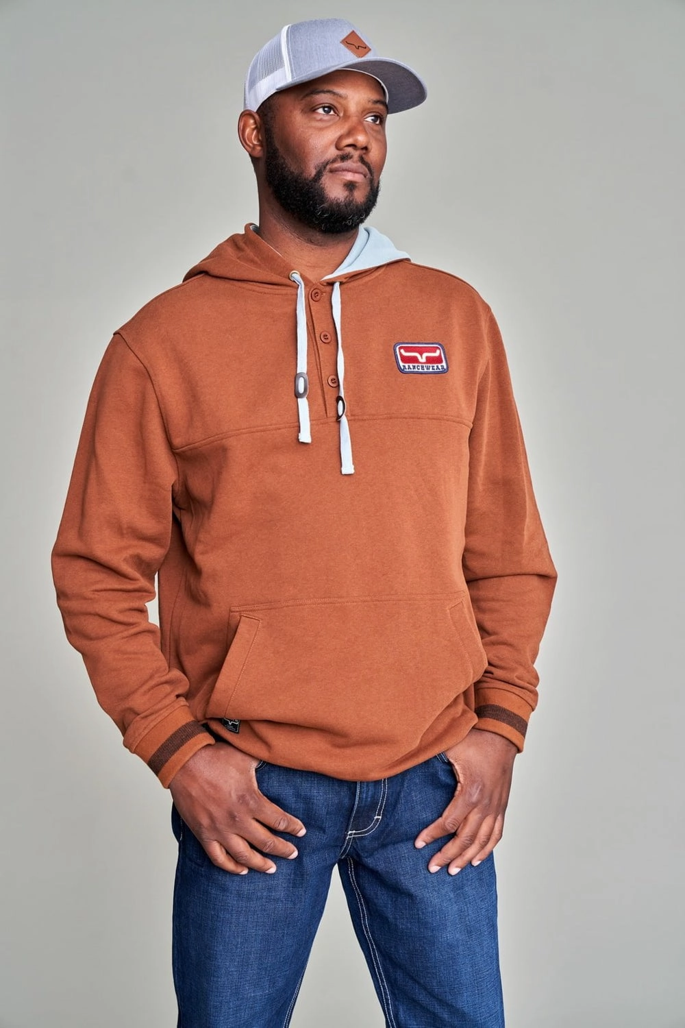 Kimes Ranch Mens Ranch Ready Brown 100% Cotton Hoodie Fade Resistant Dye Simple Modern Piece