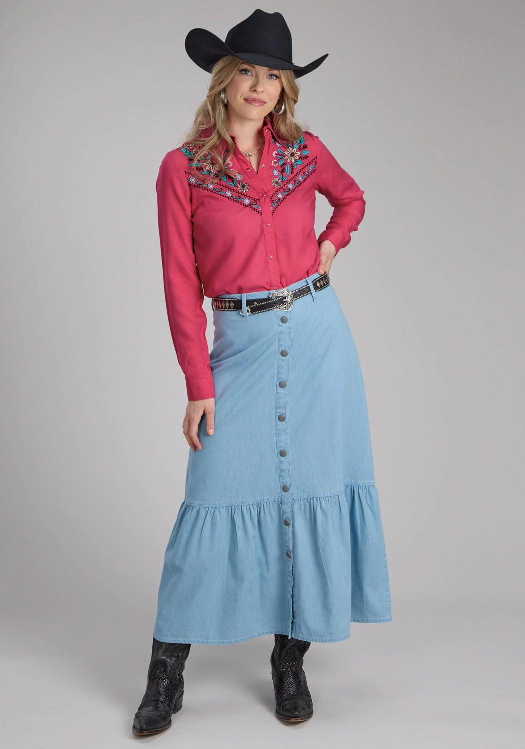 Roper Womens Floral Challis Deep Pink 100% Rayon L/S Blouse Hiking Gear Tailored Cuffs