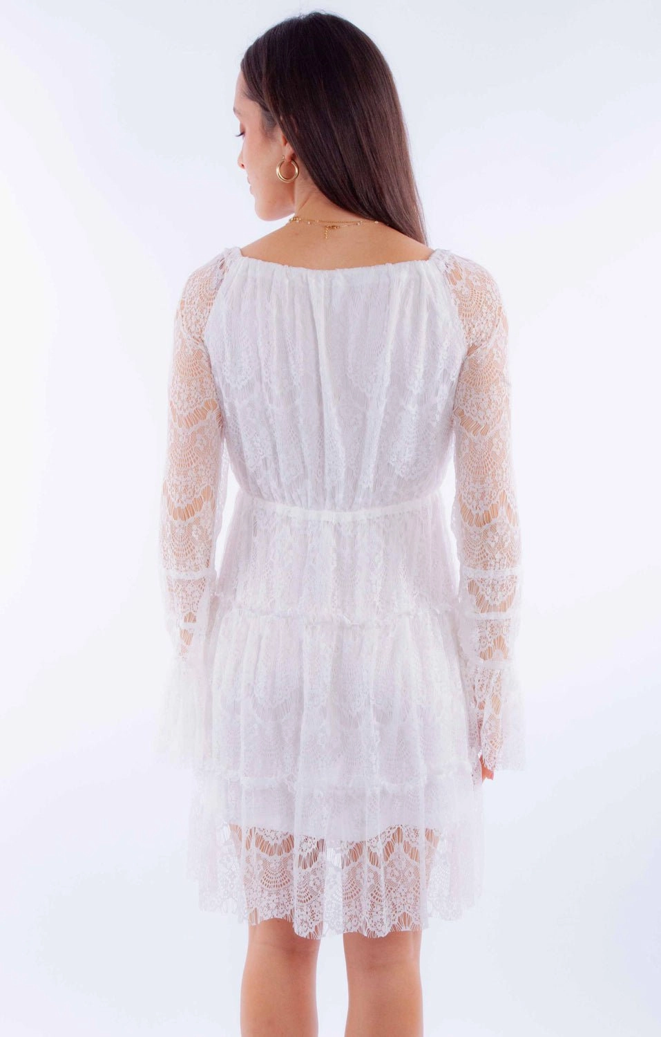 Scully Womens Eyelash Lace White 100% Nylon L/S Dress Side Pleats Light Appeal