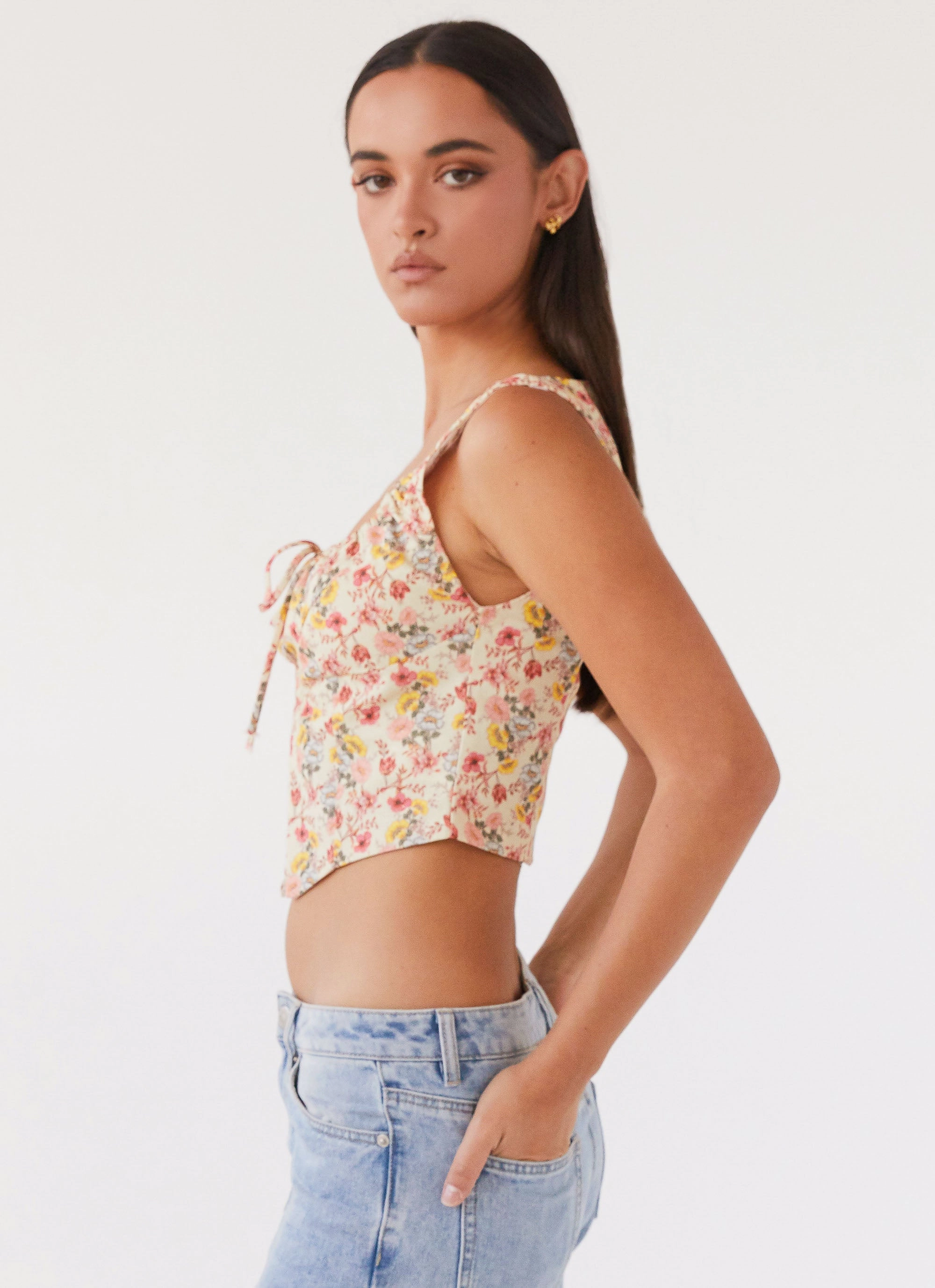 Lightweight Weave Take Me Away Corset Top - Garden Party