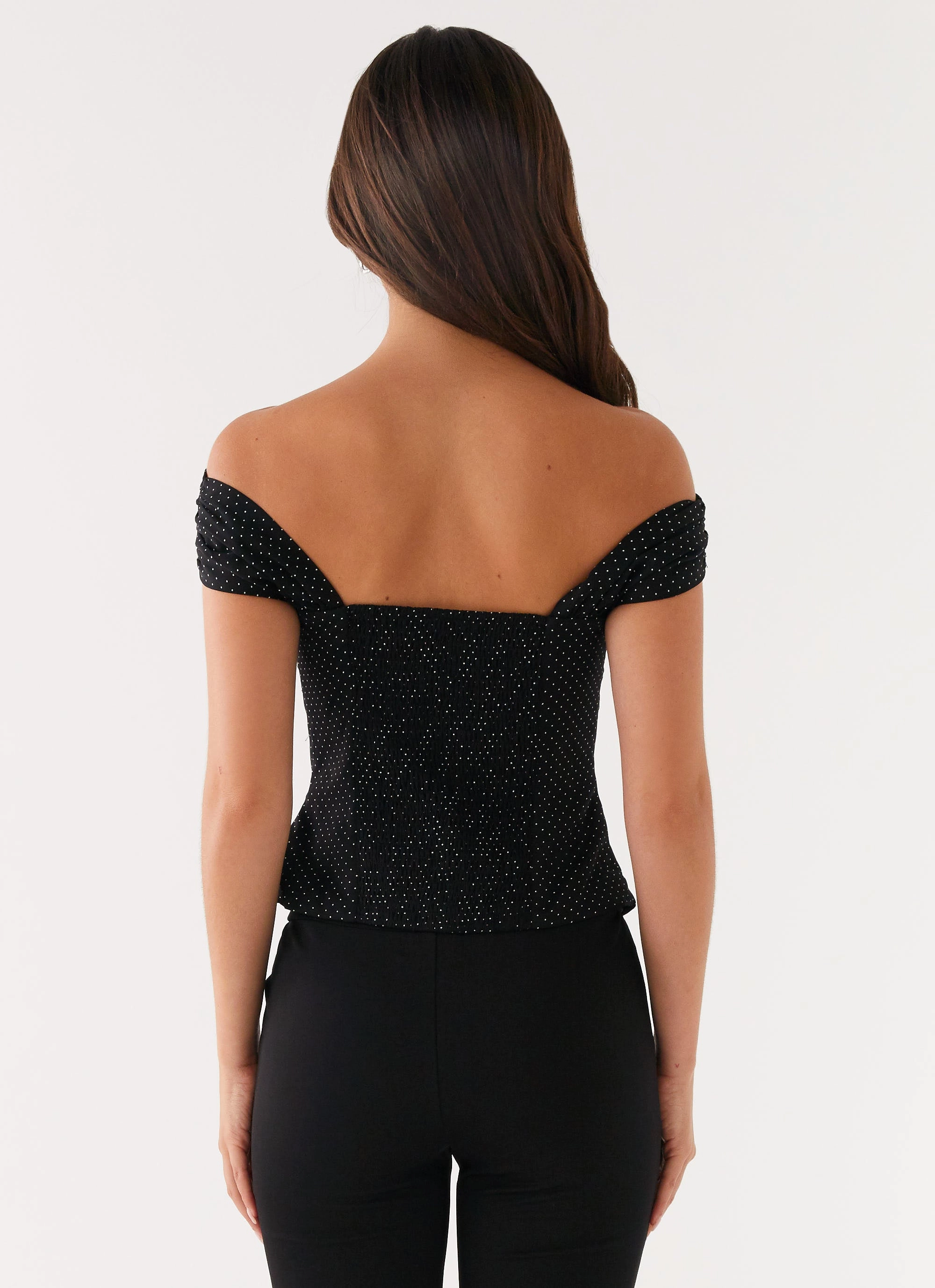 Fray Resistant Edges Breathable Mesh Insert Tamera Top - Black Polka Dot