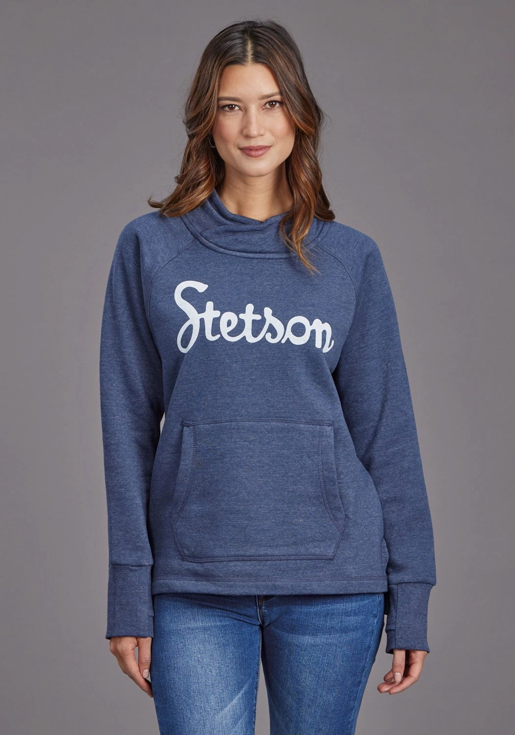 Non Restrictive Tailoring Stetson Womens Script Logo Blue Cotton Blend Sweatshirt