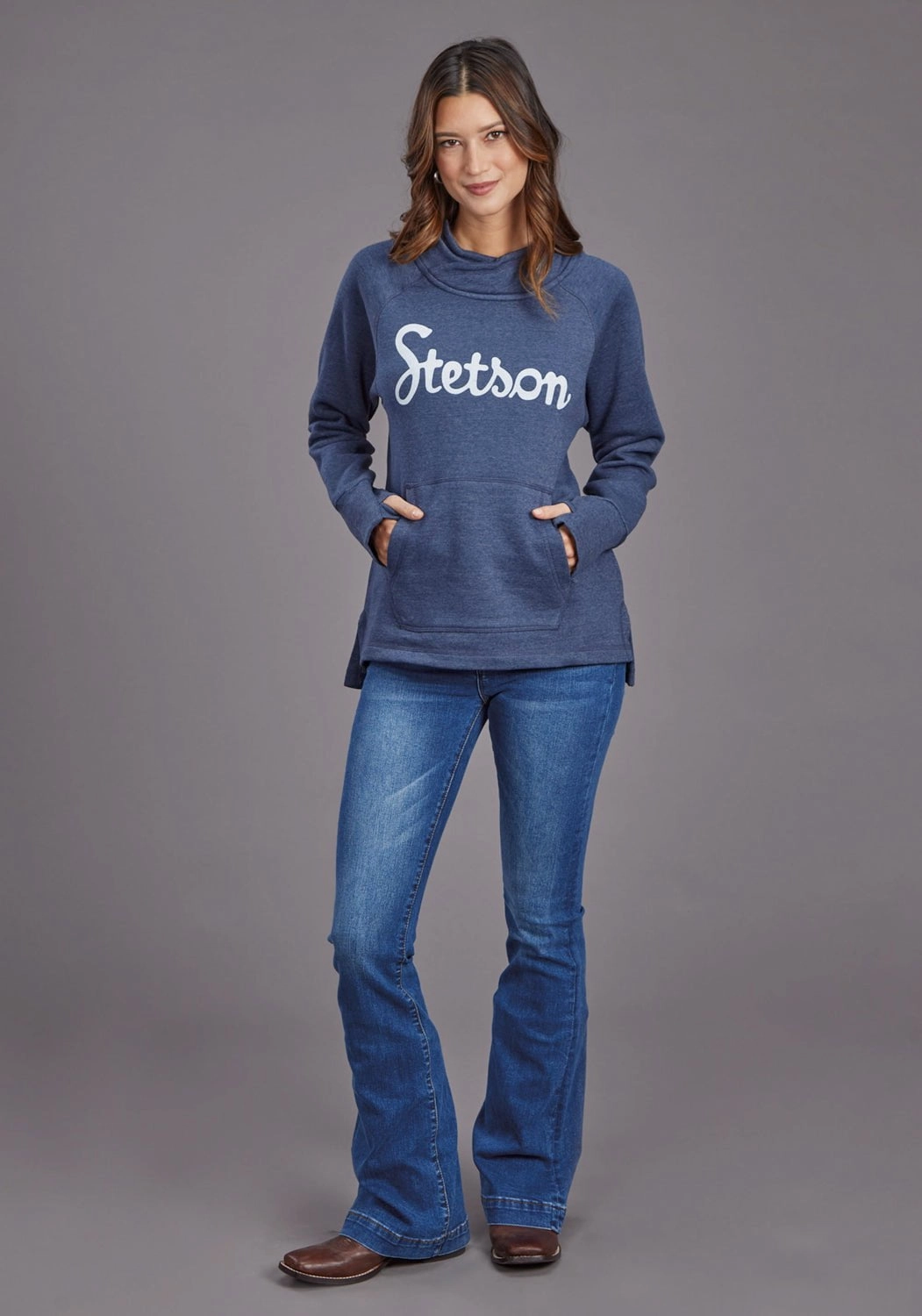Stetson Womens Script Logo Blue Cotton Blend Sweatshirt Tailored Cut Airtight Seam Sealing