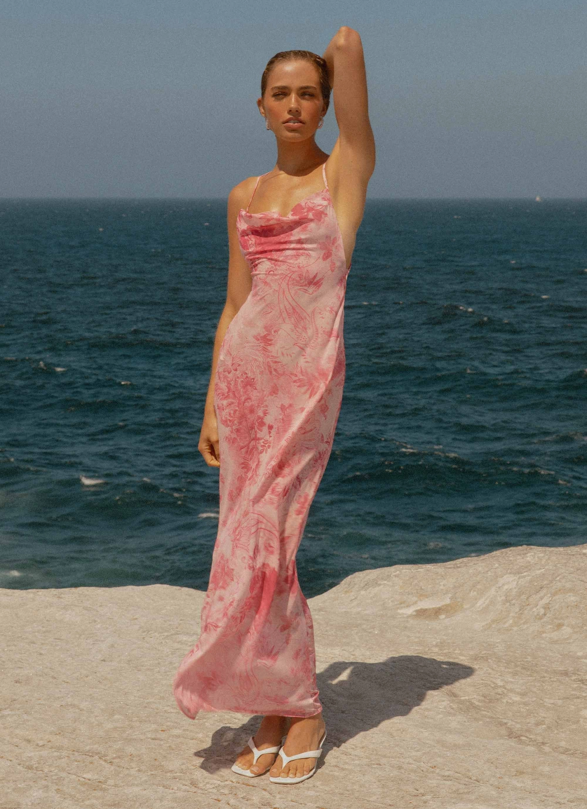 Elegance Glow Comfy Flex Tara Maxi Dress - Pink Print