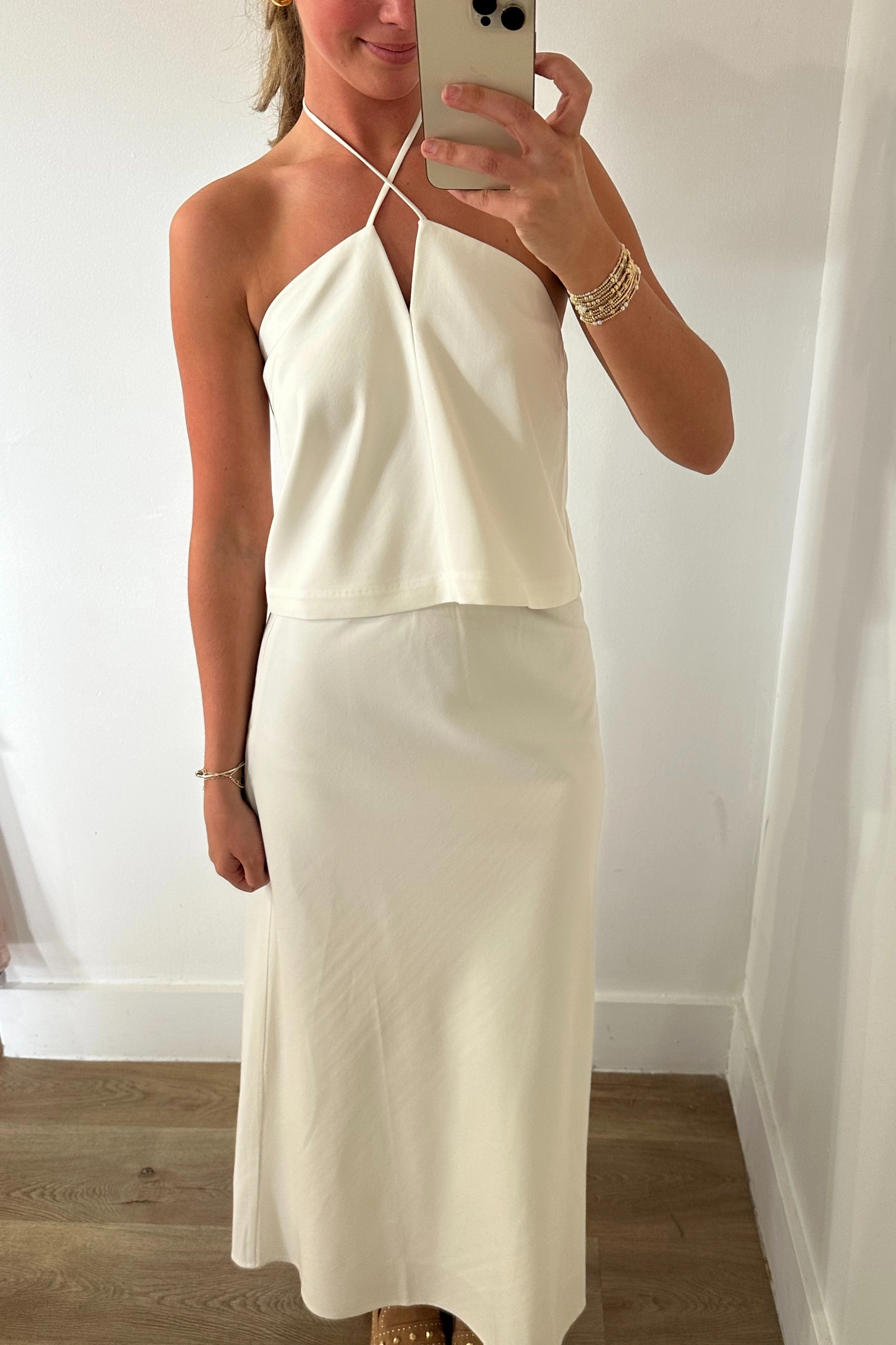 Sun Protection Fabric V-neck Blouse Tatum V-Neck Top - White