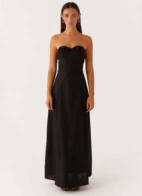 Luxe Outerwear Tayla Linen Maxi Dress - Black