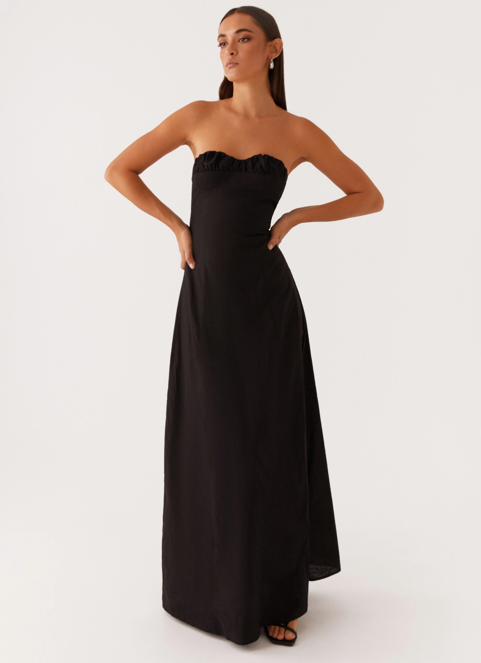 Tayla Linen Maxi Dress - Black Elegant Evening